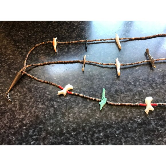Vtg Zuni Fetish 3 Strand Necklace Native American Hand Carved Turquoise - Picture 2 of 10